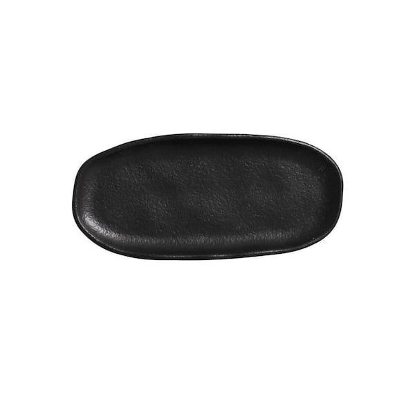 6.49 in. Matte Black Stoneware Shallow Oval Platter Organic (Set of 4)
