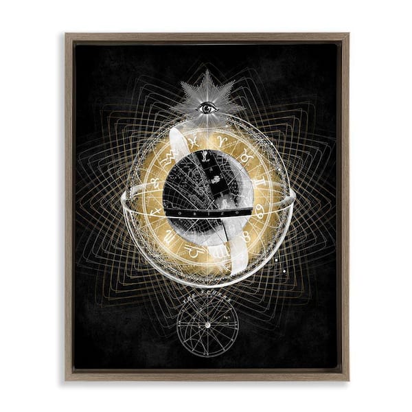 Stupell Industries Zodiac Symbols on Fractal by Oliver Jeffries Brown Floater Frame Religious Graphic Art Print 31 in. x 25 in.