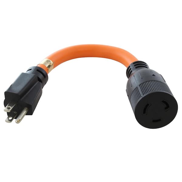 1 ft. 12/3 STW 15 Amp NEMA 5-15P Household Plug to 20 Amp L5-20R Locking Adapter Cord