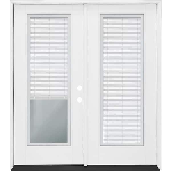 Steves & Sons Legacy 64 in. x 80 in. Primed LH Inswing Fiberglass Full Clear Tempered Glass Prehung Double Patio Door with Blinds