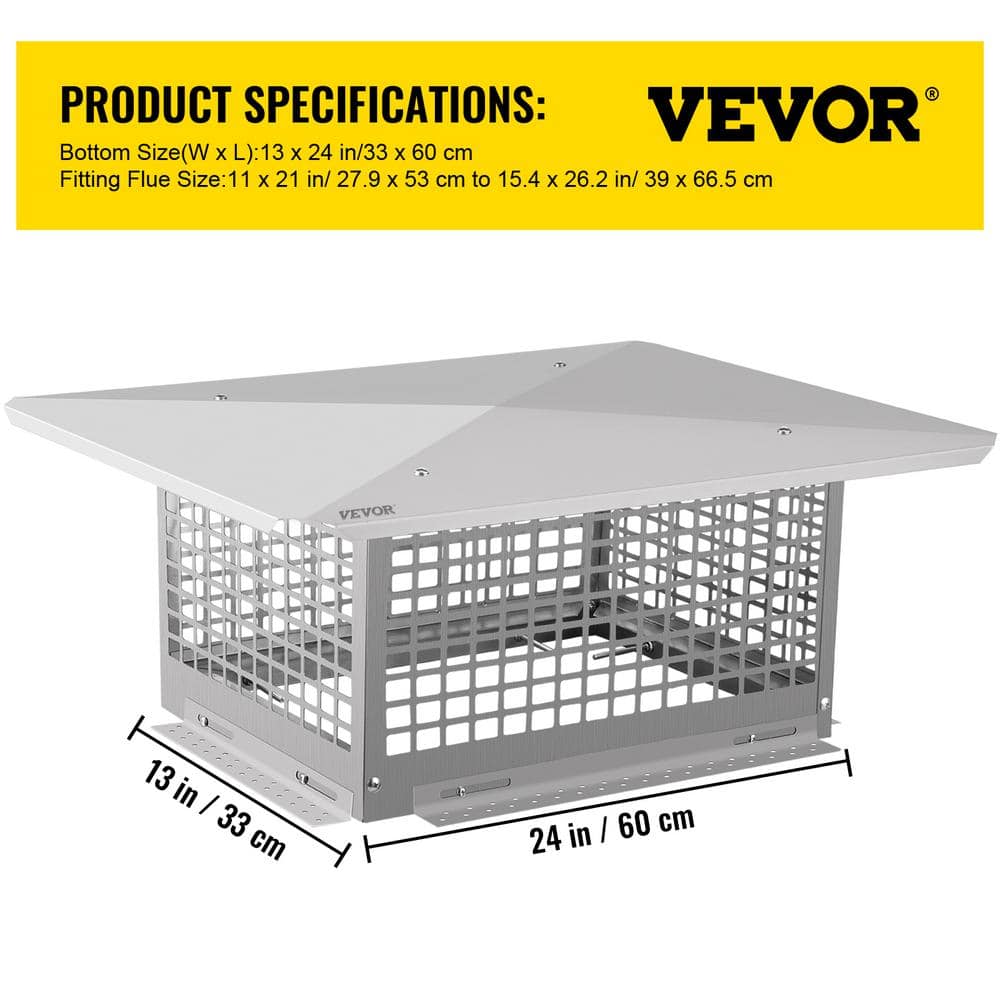 Silver Stainless Steel Adjustable Outdoor Chimney Cap with Mesh