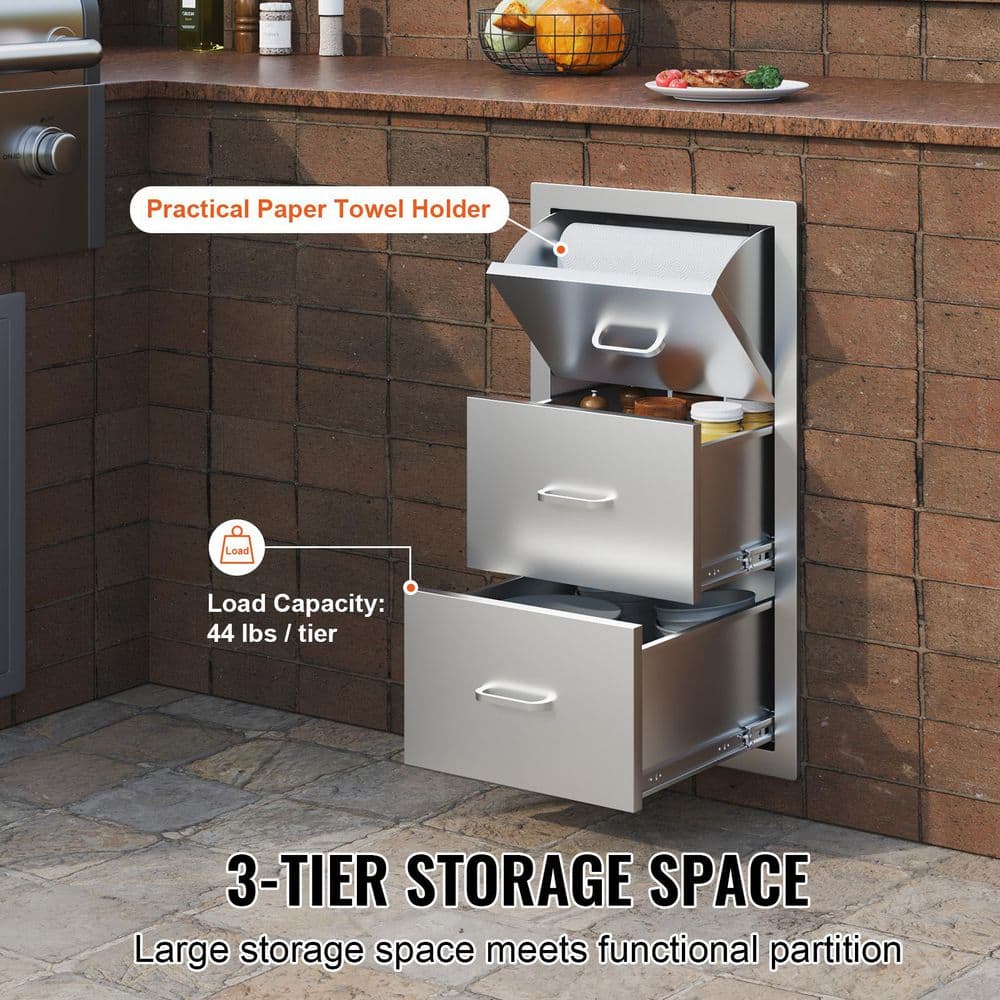 Stainless Steel Outdoor Kitchen Drawers with Paper Towel Holder