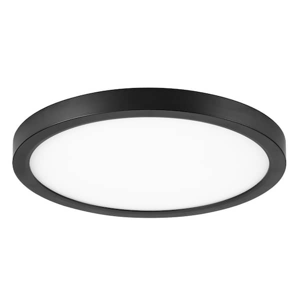 Maxxima 12 in. LED Flush Mount Ceiling Light, 5 CCT Selectable 2700K-5000K, 2200 Lumens, Black Trim Round, Panel Light, Dimmable