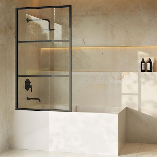 Claire 34 in. x 58 in. Framed Fixed 3/8 in. 10 mm Clear Tempered Glass Tub Door with Black Matte Frame