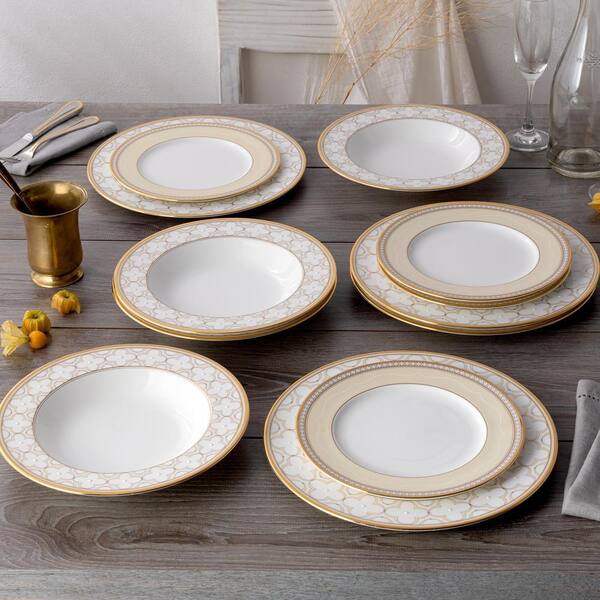 Noritake Trefolio Gold 12-Piece (White) Bone China Dinnerware Set