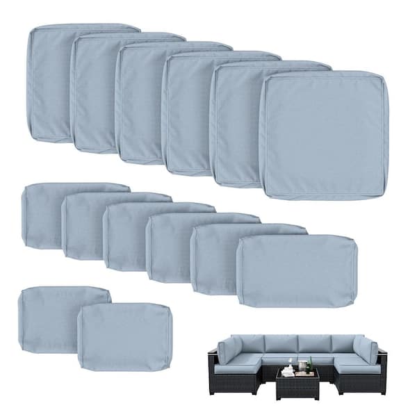 WNP 14-Piece Patio Cushion Covers Replacement with Zipper for Sectional Sofa Set, Slipcovers for Outdoor Cushions Sky Blue
