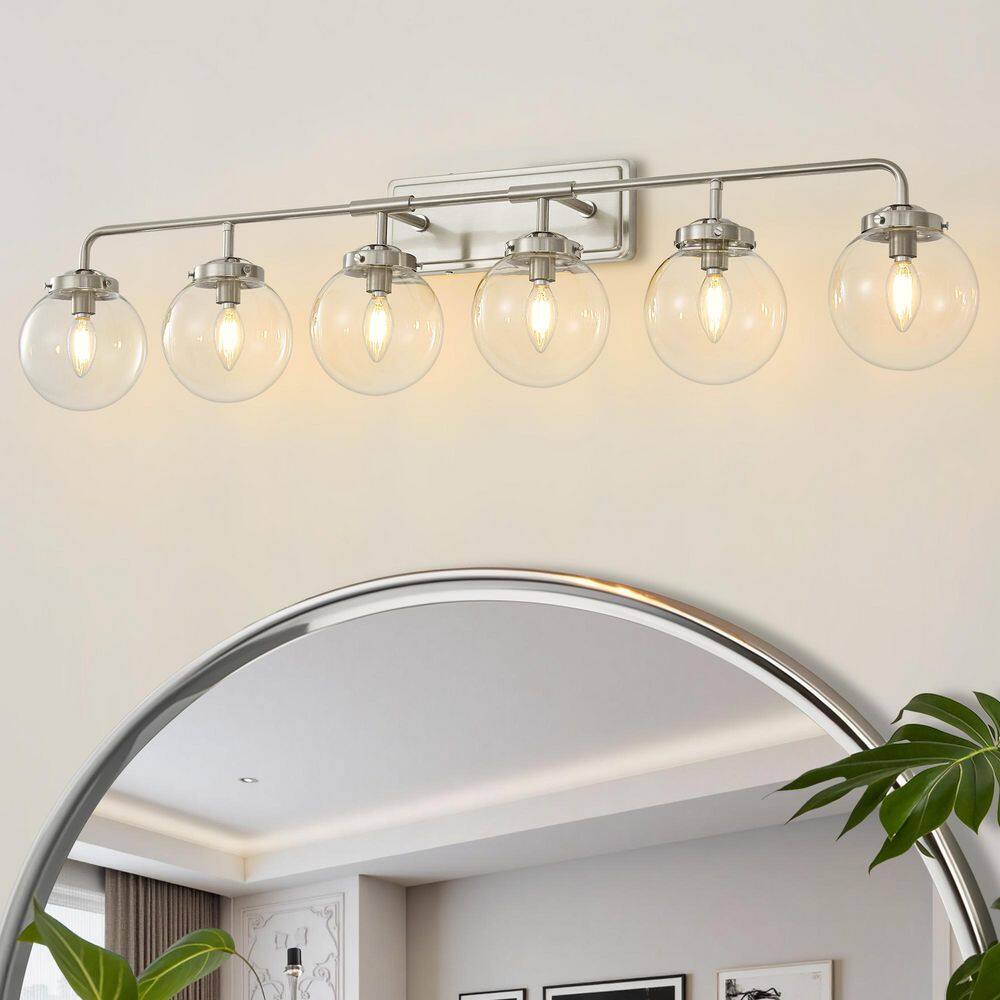 Modern 45.28 in. 6-Light Nickel Bathroom Vanity Light with Clear Glass Shades, Suitable for Bathrooms, Powder Rooms price history on PriceWatchPro