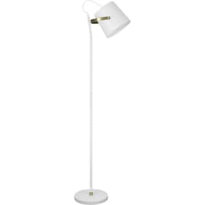 57.13in. MatteWhite&AntiqueBrass Moderm 1-Light Non-Dimmable Standard Floor Lamp for Living Room with Metal Empire Shade