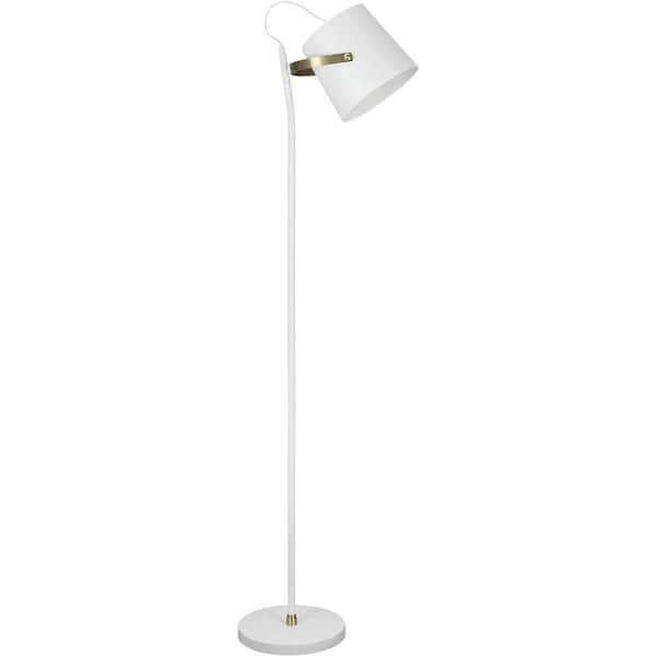 Aspen Creative Corporation 57.13in. MatteWhite&AntiqueBrass Moderm 1-Light Non-Dimmable Standard Floor Lamp for Living Room with Metal Empire Shade