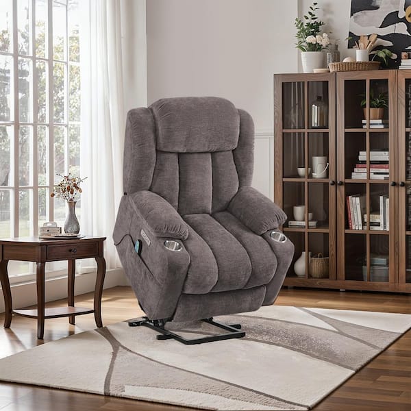 cozyman Jupiter Oversized Taupe Polyester Power Lift Assist Power Recliner Chair with Massage and Heat for Elderly ZBT TAUPE 1 The Home Depot