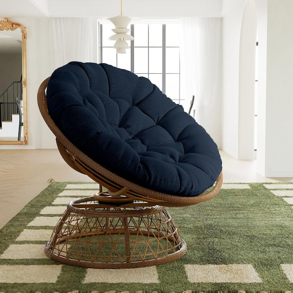 Wicker Outdoor Lounge Chair Papasan Chair with Dark Blue