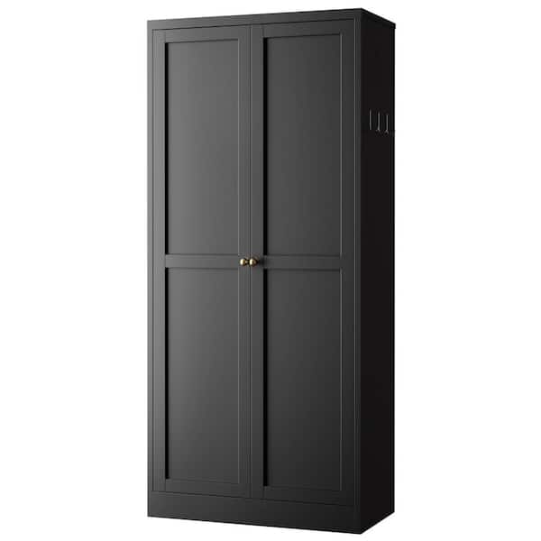61" Black Metal Pantry Cabinet, 4 Adjustable Shelves 110lb Capacity, Freestanding Storage Organizer