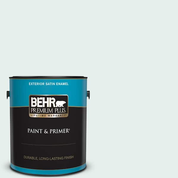 BEHR PREMIUM PLUS 1 gal. #730E-1 Polar White Satin Enamel Exterior Paint & Primer