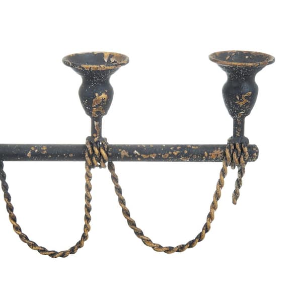 Litton Lane 22 in. Brown Iron Vintage Candelabra Candle Holder