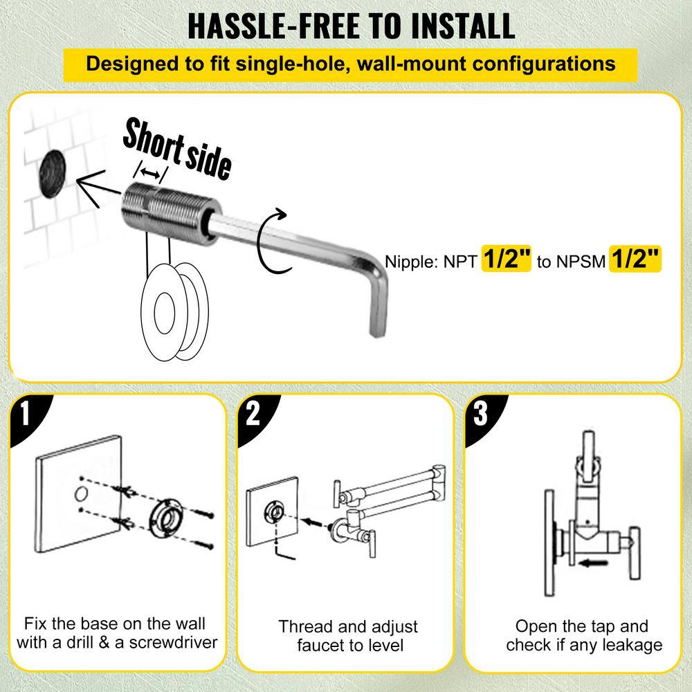 Matte Black Stainless Steel Dual Handle Wall Mount Pot Filler Faucet