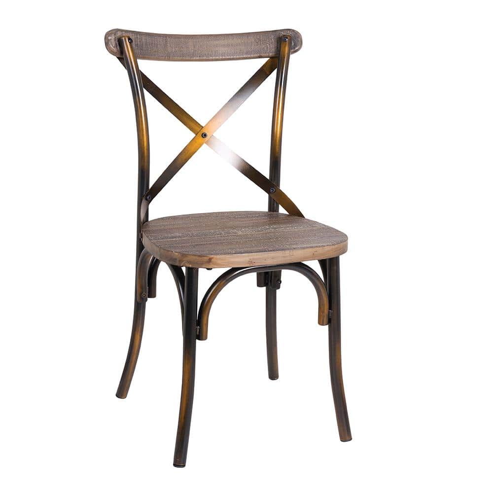 Antique Copper & Oak Metal Cross Back Side Chair