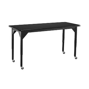 Heavy Duty 24 in. x 60 in. Black Frame Adjustable Height Table with Casters in Black Top