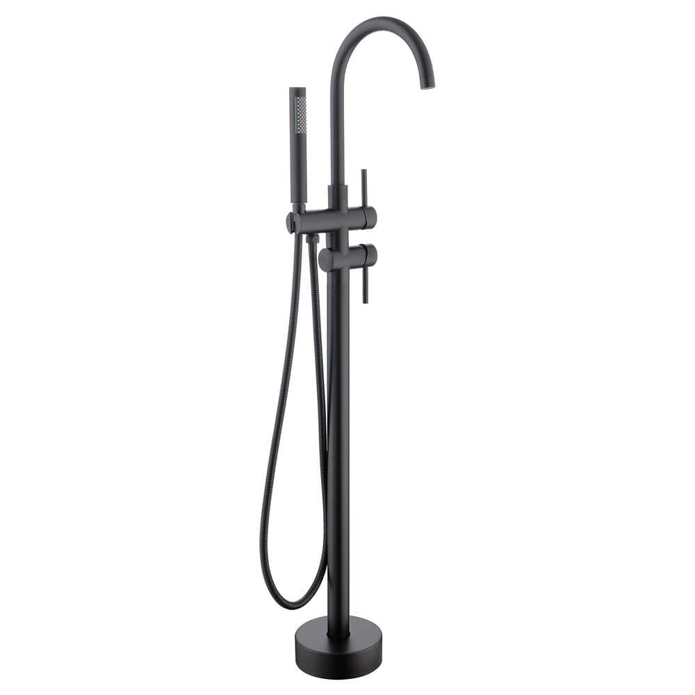 Double-Handles Freestanding Bathtub Faucet Mixer Taps Swivel Spout with Han