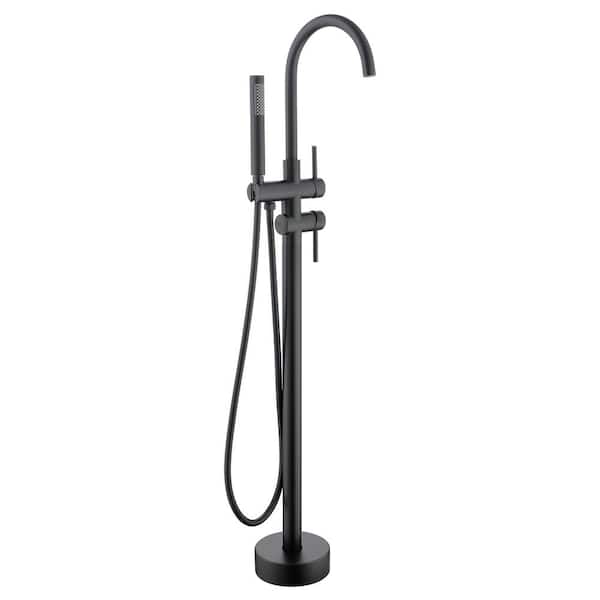 Unbranded Double-Handles Freestanding Bathtub Faucet Mixer Taps Swivel Spout with Handheld Shower in Matte Black