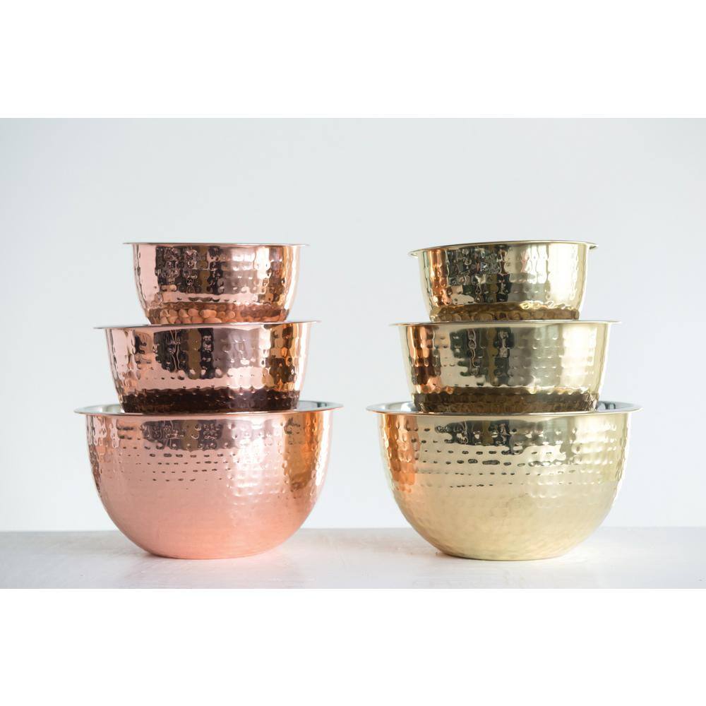 Copper Finish Hammered Stainless Steel Nesting Bowls Set