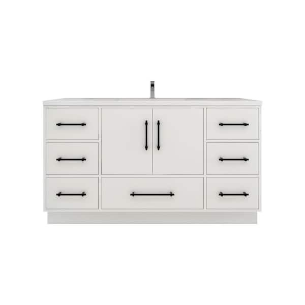 Victoria 59 in. W x 20 in. D x 35 in. H Single Sink Freestanding Bath Vanity in Gloss White with White Acrylic Top