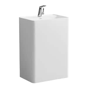 Victoria Bathroom Rectangle Solid Surface Basin Pedestal Sink in Matte White with Overflow Drain