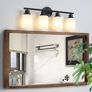 24 in. 4-Light Black Vanity Lights Fixture with Frosted Glass Shades and no bulbs Included