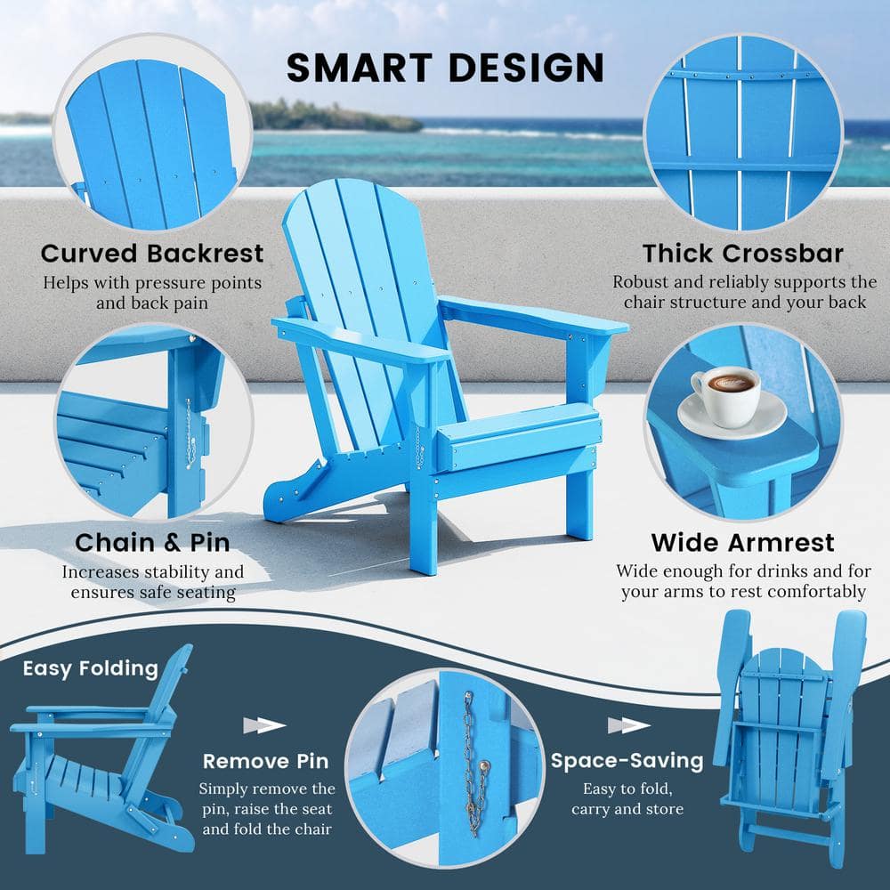 Laguna Pacific Blue Weather-Resistant Poly Adirondack Chairs Set
