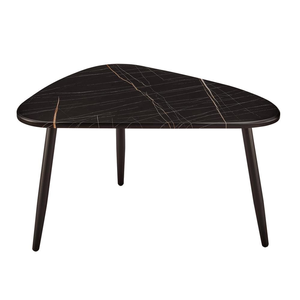 Aurora Black Marble and Metal Oval Semi-Nested Coffee Table Set