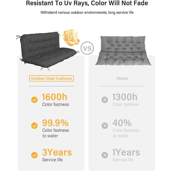 UV-Resistant 48 x 40 in. Dark Grey Outdoor Porch Swing Cushion - 2-in-1 Detachable and Waterproof with Backrest