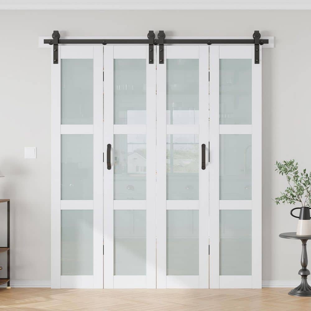 72 in. x 84 in. 3/4 Lite Frosted Glass Solid Core MDF White PVC Bi-fold Door with Hardware price history on PriceWatchPro