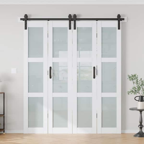 easelife 72 in. x 84 in. 3/4 Lite Frosted Glass Solid Core MDF White PVC Bi-fold Door with Hardware