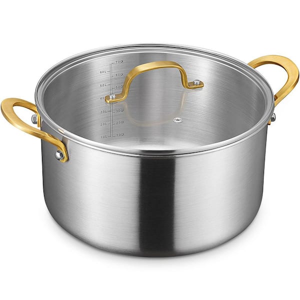 10 qt. Stainless Steel Stock Pot with Glass Lid, Tri-Ply Construction for Even Heating, Induction Compatible, Silver