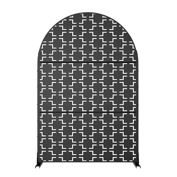 3.92 ft. x 6 ft. Outdoor and Indoor Freestanding Arched Metal Privacy Screen, Fence Panels in Black