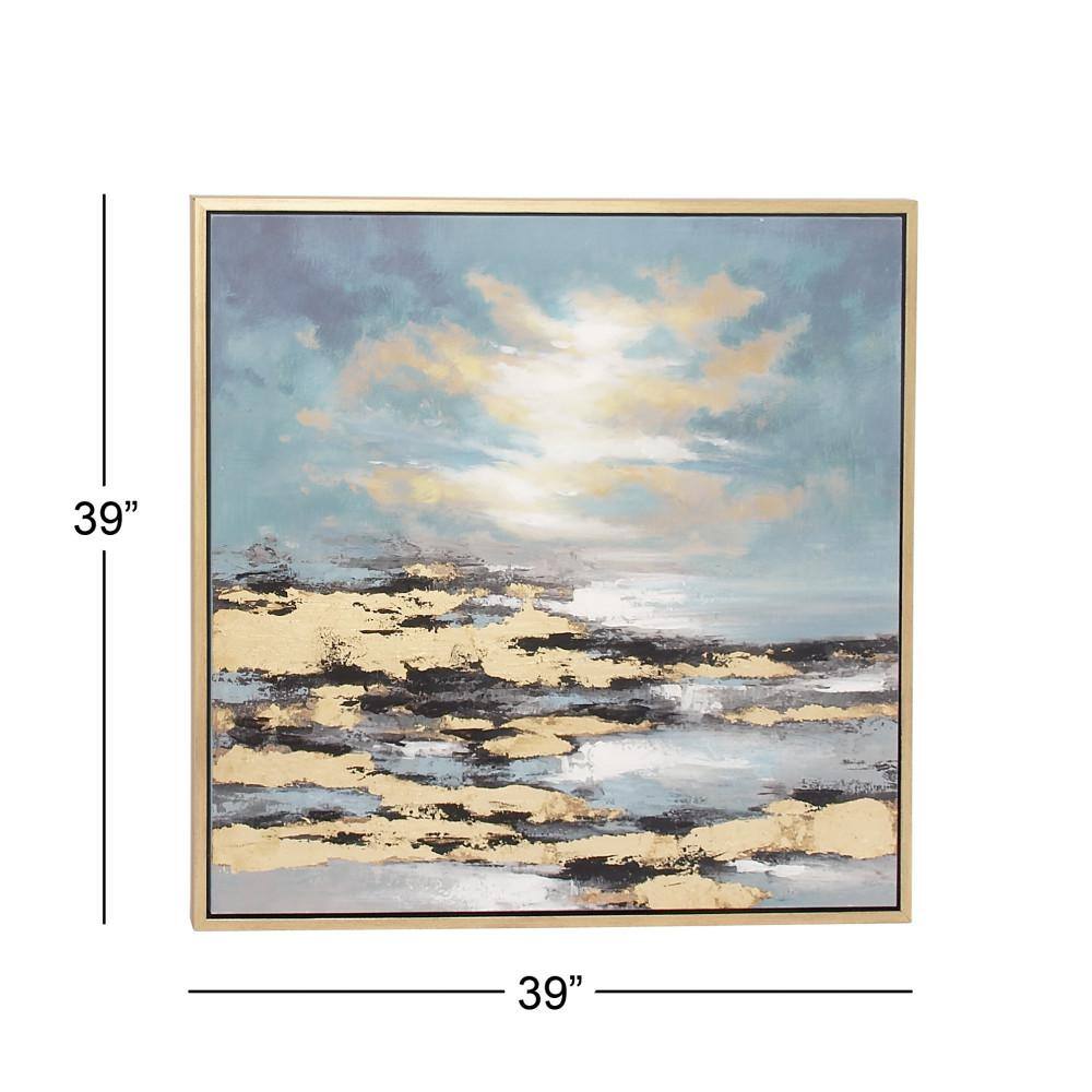 Blue and Gold Abstract Landscape Canvas Wall Art