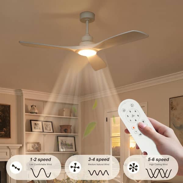 52 in. Smart Indoor All White Low Profile Downrod Propeller Semi Ceiling Fan with Integrated LED for Living Room Bedroom