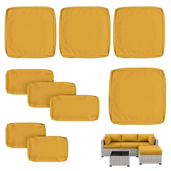 WNP 9 Piece 25.6 in. Outdoor Patio Replacement Slip Covers for 4-Seater Furniture Cushion Yellow
