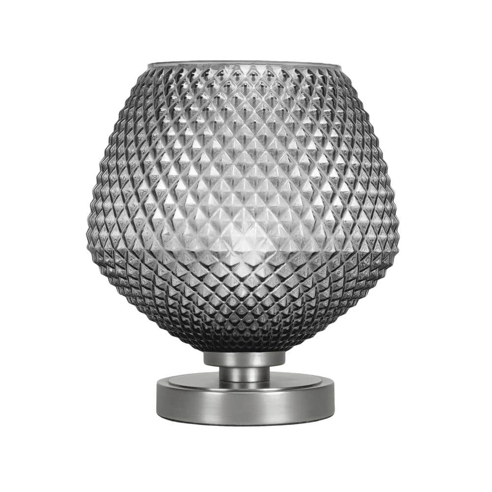 Quincy 10.5 in. Graphite Bedside Accent Lamp with, 9 Smoke Textured Glas