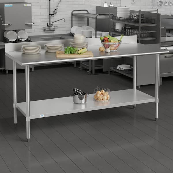 Stainless Steel Metal 72 in. Kitchen Prep Table with Shelf