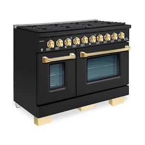 BOLD 48 in. TTL 6.7 cu. ft. 8 Burner Freestanding All Gas Range with Gas Stove, Gas Oven, Matte Graphite with Brass Trim