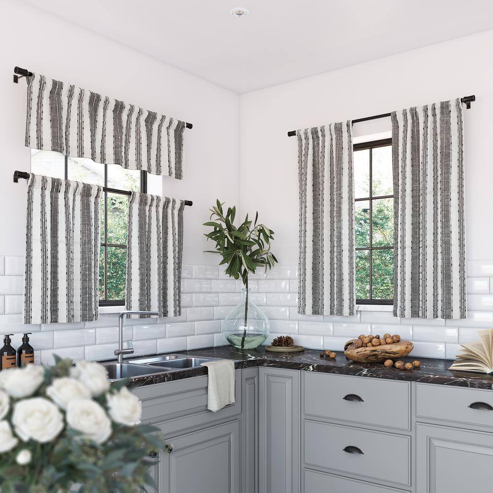 Black and White Striped Cotton Cafe Curtain Valance, 52" x 14"