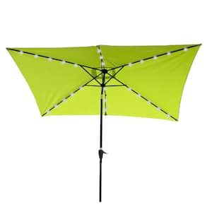 10 ft. x 6.5 ft. Rectangular Patio Beach Market Solar LED Lighted Umbrella in Lime Green with Crank and Push Button Tilt
