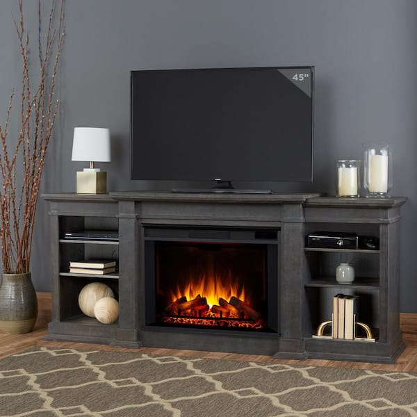 Real Flame Eliot Grand 81 in. Electric Fireplace TV Stand Entertainment Center in Antique Gray