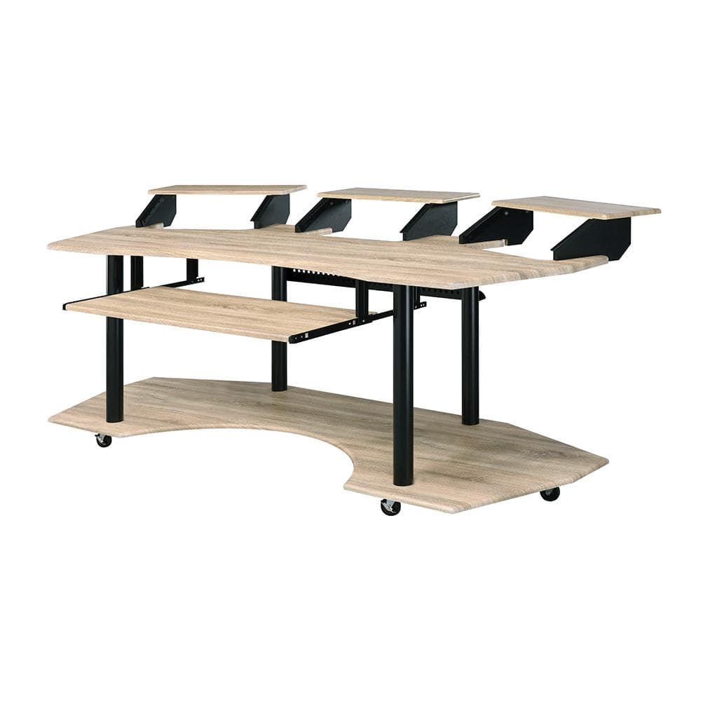Natural Oak Studio Desk with Keyboard Tray and Hutch