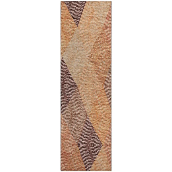 Addison Rugs Mayfield Premium Machine Washable Abstract AMF962 Orange 2 ft. 3 in. x 7 ft. 6 in. Runner Rug