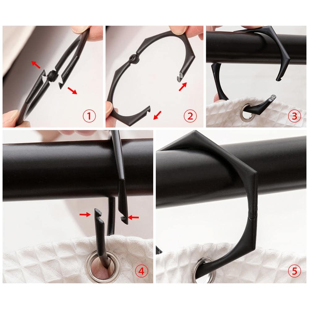 Matte Black Hexagonal Zinc Alloy Shower Curtain Hooks Set