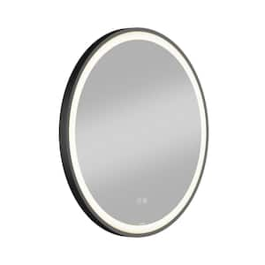 Manson 24 in. W X 24 in. H Round Defog Matte Black Frame Integrated LED Wall Bathroom Vanity Mirror