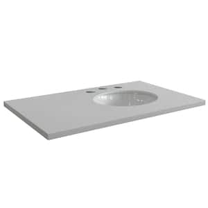 37 in. W x 22 in. D 2 in. H White Quartz Vanity Top with Right Side Oval Sink