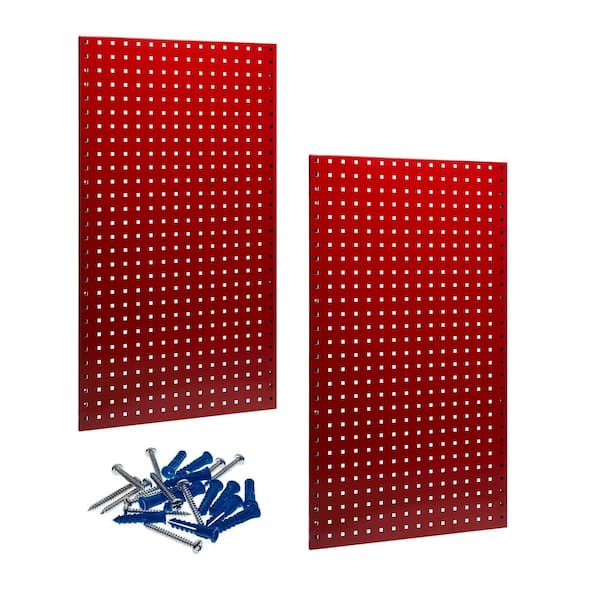 Triton Products (2) 24 in. W x 42-1/2 in. H x 9/16 in. D Red Epoxy, 18-Gauge Steel Square Hole Pegboards