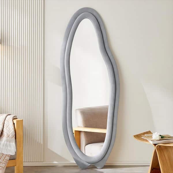 ORGANNICE 24 in. W x 63 in. H Irregular Gray Flannelette Wood Framed Cloud Shaped Floor Full Length Mirror